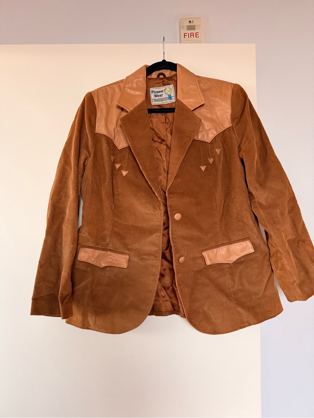 Vintage Pioneer Wear Corduroy Leather Western Blazer Jacket Brown Cowboy